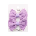 Set of two purple textured fabric bow hair clips for girls on a handmade display card - Light Purple