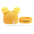 Set invernale per neonati con berretto giallo in maglia a due pompon e sciarpa abbinata - Set Cappello e Sciarpa Giallo