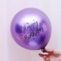 Single 12-inch metallic purple latex balloon with Happy Birthday print for parties - Purple