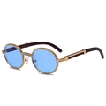 Chic round sunglasses with light blue lenses and colorful rhinestone studded gold metal frames - Blue