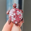 Pink and dark red turtle brooch with sparkling crystals and metal beaded detailing - Pink