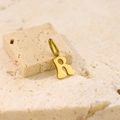 Macro shot of gold-plated letter R pendant on stone background for necklace accessories - Letter-R / Steel