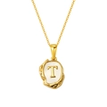 Golden titanium steel necklace featuring a white shell pendant with a gold letter T charm - Letter T