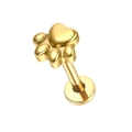 Golden G23 titanium labret stud featuring a polished heart and circle dog paw design - Gold Paw Style (#1) / 1.2*8mm