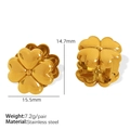 Boucles d'oreilles trèfle dorées en acier inoxydable avec motif rayé géométrique - Style de Trèfle (EH649) / Or