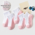 5-pack breathable mesh cotton socks for toddlers in pink and white color block - Mesh Pink Base (Pack of 5)
