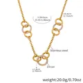 Detail view of 18k gold plated three-ring necklace with zircon and size specifications - Gold Necklace