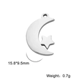 Polished stainless steel moon and star charm pendant with dimensions 15.8x9.5mm and 0.7g weight - Moon and Star / Steel