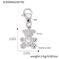 Ciondolo a orsetto in acciaio inossidabile con cuore in zircone per bracciale - Ciondolo Orsetto in Zirconia Color Acciaio (Ciondolo Solo (Senza Catena)) / 1.5x1.2cm / Colore acciaio