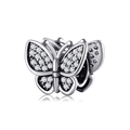 Detailed S925 sterling silver butterfly charm bead with micro-pave sparkling crystals - Pave Zirconia 3D Butterfly Charm