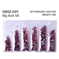Big Red AB color round flatback rhinestones for nail art DIY, 1440 pieces in a clear bag - Mixed Sizes SS4-SS16 Around 1440 Pieces / Red AB
