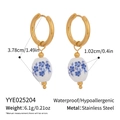 Detailed view of enamel floral earrings with blue and white beads and precise size markings - Blue and White Porcelain Ball (YYE025204)
