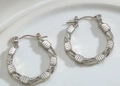 Chic silver hoop earrings with irregular geometric texture and vintage twisted pattern - Silver Style K7-85