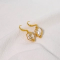 Vintage 925 silver natural freshwater pearl earrings with golden leaf texture detail - Lace Pearl Style
