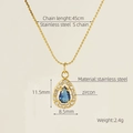 Gold stainless steel necklace with blue teardrop zircon pendant and size measurements - Gold/Blue Zirconia