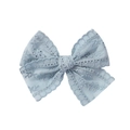 Close-up of light blue lace bow clip with delicate floral hollow embroidery textures - Light Blue (5)