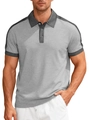 Men's casual grey color-block Polo shirt with dark grey collar and knit cotton texture - Light Gray
