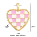 Pink and white checkered heart pendant with gold plating, 21x26mm enamel charm - ABG0614-Pink Checkerboard (Heart)