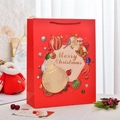 Sacchetto regalo di Natale rosso con stampa dorata e manici in corda rossi - Stampa a caldo Natale 3 / Medio (Singolo)