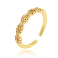 Elegant gold open ring with micro-set zircon weave and smooth band finish - Adjustable Open / Woven Wave Design (J-1196)