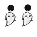 Spookvormige acryl oorbellen voor Halloween met witte afwerking en zwarte knopjes - Spook