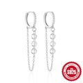 Creolen aus 925er Sterlingsilber mit Diamant-Quasten und glänzenden Zirkonia-Akzenten - #1 Weißgold/Drei-Diamant-Kette