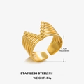 Minimalist V-shaped layered hollow ring in gold-plated stainless steel with beads - Adjustable Open / Gold