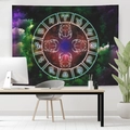 Arazzo con segni zodiacali e scarabeo appeso in un ufficio domestico accogliente - Stile Scarabeo dei 12 Segni Zodiacali (GT2276) / Tessuto spazzolato-95x75cm