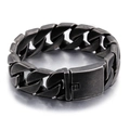 Men's vintage silver stainless steel Cuban link bracelet with a strong box clasp - Oxidized Black (KB76209-BD)