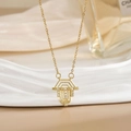 Golden Roman flag pendant necklace with sparkling zircons on a white textured base - Gold Geometric Minimalist Zirconia Style (XL0478)