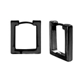 Minimalist square hoop earrings in black polished stainless steel with click closure - Black Square