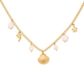Golden turquoise beaded necklace with double-layer chain and sea shell turtle charms - Turtle Dolphin Shell Style (2#)