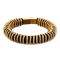 Pulsera de hombre en acero de titanio y cuero con cierre dorado sobre fondo blanco - Dorado (KB121332-KFC)