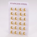 Set of 12 pairs of minimalist golden stainless steel hoop earrings on a white card - 4mm Wide 11mm OD / Gold (Small/4mm Wide/12 Pairs Set)