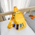 Yellow canvas kids crossbody chest bag with blue strap and letter print detail - Large / Yellow