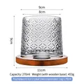 Clear ice pattern rotating whiskey glass with 270ml capacity and wooden base - Transparent Ice Flower Pattern with Wooden Base