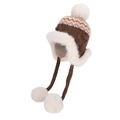 Gorro de punto Fair Isle de invierno con ribete de piel sintética y pompones suaves - café