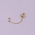 Golden double piercing chain earring with crown and zircon studs in stainless steel - 6# Leaf Style / Gold