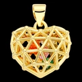 Golden hollow heart pendant with multicolor zircon inlay in geometric metal grid design - Grid Heart Hollow Cage (8)