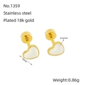 Minimalist white heart stud earrings in 18K gold plated stainless steel and enamel - White