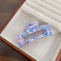 Pince à cheveux en acétate marbré rose et bleu avec un design rectangulaire ajouré - Rose Bleu 10.5CM