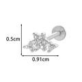 Silver flower flat back labret stud with sparkling clear zircon cluster for piercings - Clover Style (2607-3#Silver)