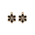 Close-up of golden alloy flower pendant with black enamel finish and central clear rhinestone - Black