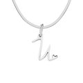 Elegant silver titanium steel necklace with cursive letter U pendant and small heart detail - Letter U (Steel Color)