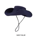 Quick-dry navy blue outdoor wide brim sun hat with adjustable drawstring and metal snaps - Breathable 12cm Large Brim / Navy Blue