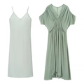 Conjunto de vestido midi plisado verde claro de dos piezas con cuello de pico para mujer - S / Top Y Pantalón / Verde Lago