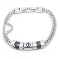 Men's hip-hop box chain bracelet with silver and black beads and anchor symbol - Anchor Black Decor Style (KB169003-AQ)