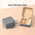 Portable gray jewelry organizer box 10x10x5cm with cross grain leather and zipper - Gray (No Mirror)