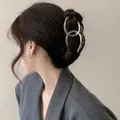 Silver butterfly hair claw and geometric earrings set on model's side profile - Modern Minimalist Twisted Wrap Style / Medium / Black / Gunmetal