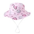 Cappello a secchiello rosa per bambini con stampa unicorno e laccio antivento - 52cm (2-5 Anni) / Unicorno Cuore Rosa